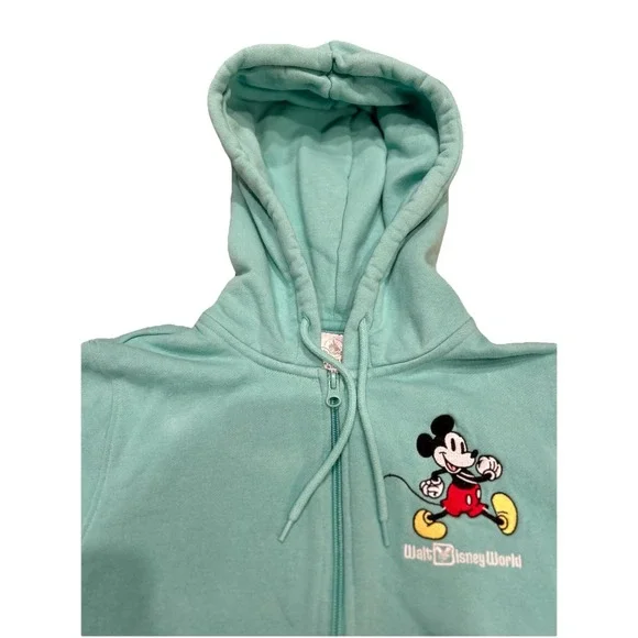 Disney Womens XS Walt Disney World Zip Hoodie Mint Green Mickey Mouse Graphic - Picture 6 of 9